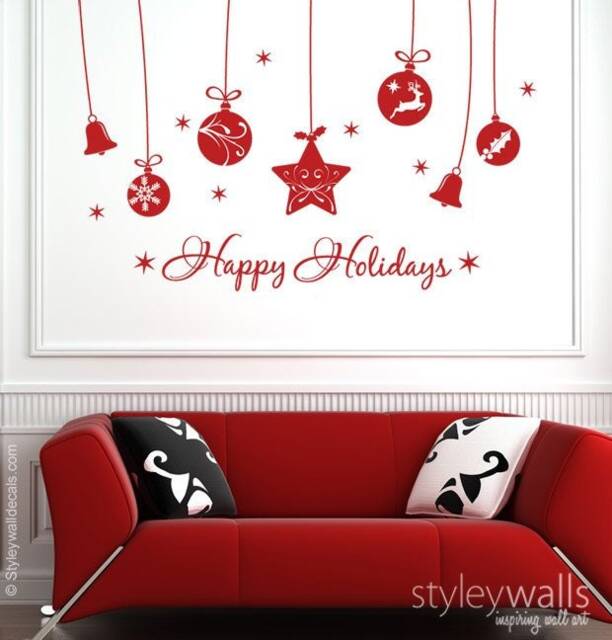 Merry Christmas Wall Decal, Holiday Ornament Decal Sticker, Decor, Balls Happy New Year Sticker - image 1