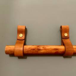 Brown Leather Solid Brass Fixing Kit Toilet Roll Holder Kit Leather Hooks & Wood Dowel Linseed Bathroom Accessories - thumbnail 3