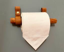 Brown Leather Solid Brass Fixing Kit Toilet Roll Holder Kit Leather Hooks & Wood Dowel Linseed Bathroom Accessories - thumbnail 1