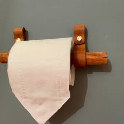 Brown Leather Solid Brass Fixing Kit Toilet Roll Holder Kit Leather Hooks & Wood Dowel Linseed Bathroom Accessories - thumbnail 2