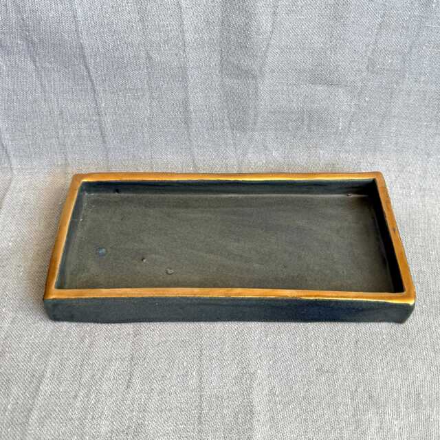 Rectangular Pen Tray, Jewelry Hand-Thrown - Unique Piece With Real Gold - image 1