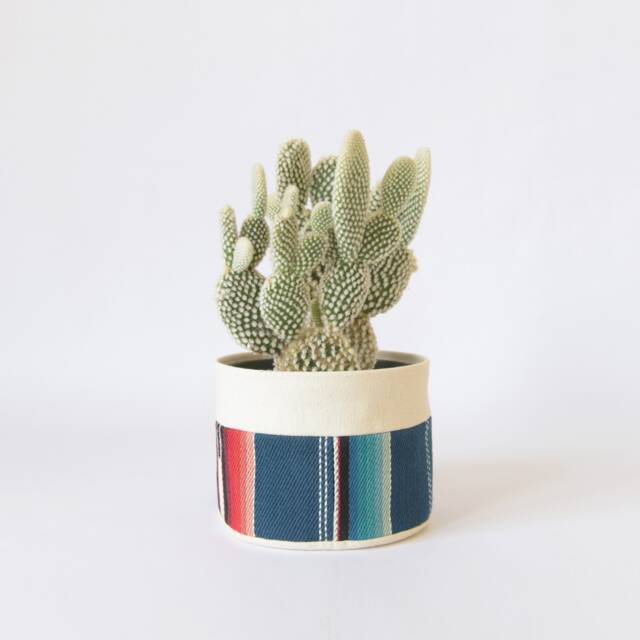 Medium Natural Canvas Sitting Planter - Blue Stripe - image 1