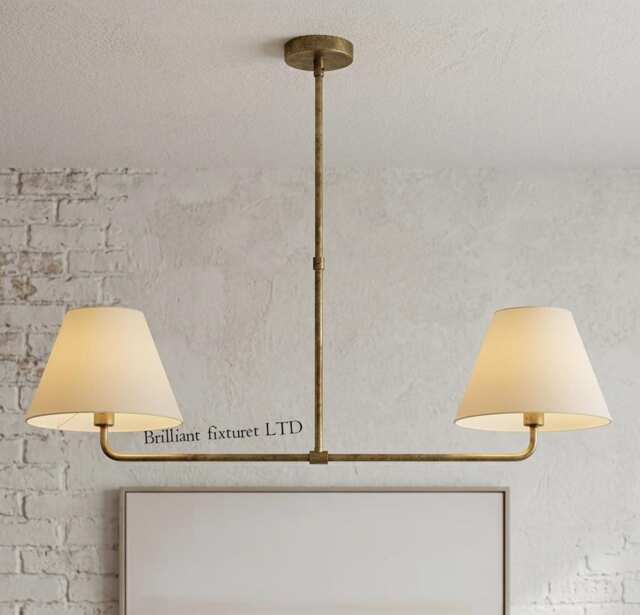 Modern Linear Chandelier, 2 Light Industrial Pendant Lighting, Mid Century Dining Room Minimalist Black Hanging Fixture - image 1