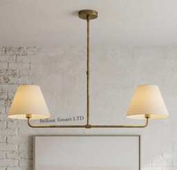 Modern Linear Chandelier, 2 Light Industrial Pendant Lighting, Mid Century Dining Room Minimalist Black Hanging Fixture