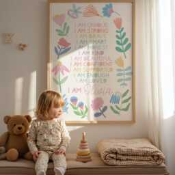 Girls Personalised Affirmation Print, Bedroom Decor, Floral, Pastel Colours, Rainbow Wall Art, Positive Prints, Nursery Decor - thumbnail 2