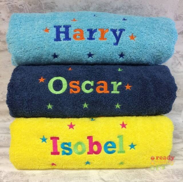 Personalised Swimming/Bath Towel Sheet Embroidered Unisex Boys Girls Children's Kids With Any Name + Stars 500Gsm - image 1