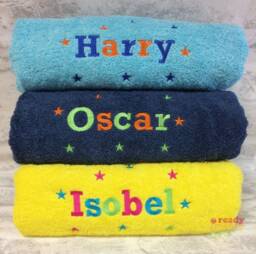 Personalised Swimming/Bath Towel Sheet Embroidered Unisex Boys Girls Children's Kids With Any Name + Stars 500Gsm - thumbnail 1