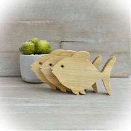 Set Of Three Wooden Fish - Handmade Hardwood Scroll Saw Figurines Rustic Shelf D??cor - thumbnail 1