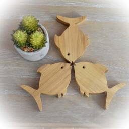 Set Of Three Wooden Fish - Handmade Hardwood Scroll Saw Figurines Rustic Shelf D??cor - thumbnail 2