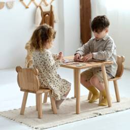 Custom Name Chairs & Table Set, Waldorf Kids Play Chair, Classroom Desk Nursery Furniture, Cute Bear Chair Back - thumbnail 2