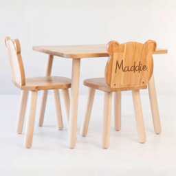 Beech Wood Kids Table & Chair Set, Bear Seatback, Gift For 2-7 Years Old - thumbnail 1