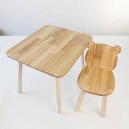 Beech Wood Kids Table & Chair Set, Bear Seatback, Gift For 2-7 Years Old - thumbnail 4