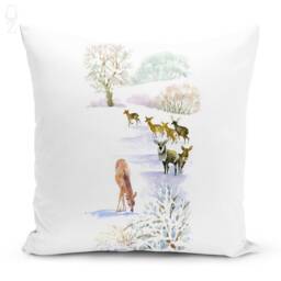 Chalet & Reindeers Winter Themed Cushion Covers With 4 Designs - Double Sided Printing On The Chenille Different Sizes Oeko-Tex?? - thumbnail 3