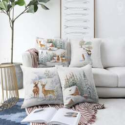 Chalet & Reindeers Winter Themed Cushion Covers With 4 Designs - Double Sided Printing On The Chenille Different Sizes Oeko-Tex?? - thumbnail 1