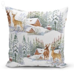 Chalet & Reindeers Winter Themed Cushion Covers With 4 Designs - Double Sided Printing On The Chenille Different Sizes Oeko-Tex?? - thumbnail 2