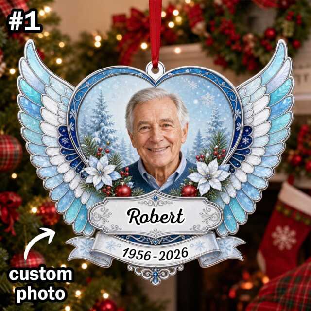 Custom Name Photo Angel Wings Memorial Ornament, Xmas Tree Car Hanging Decor, Flat 2D Ornament Acrylic Wooden in Loving Memory Gift 2026 - image 1
