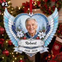Custom Name Photo Angel Wings Memorial Ornament, Xmas Tree Car Hanging Decor, Flat 2D Ornament Acrylic Wooden in Loving Memory Gift 2026 - thumbnail 3