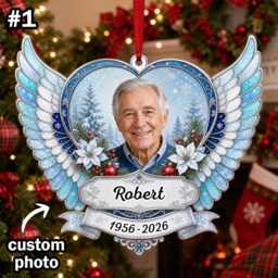 Custom Name Photo Angel Wings Memorial Ornament, Xmas Tree Car Hanging Decor, Flat 2D Ornament Acrylic Wooden in Loving Memory Gift 2026