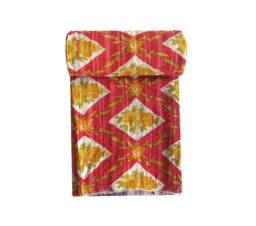 Indian Handmade Kantha Quilt, Vinatge Sari Patchwork Throw, Twin Size Stitched Blanket - thumbnail 1