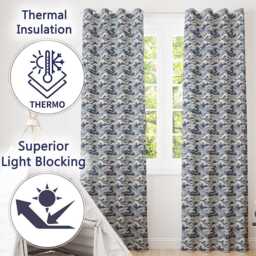 Classic Blue Japanese Ocean Waves Seamless Pattern Readymade Eyelet Ring Top Thermal 100% Blackout Curtains - thumbnail 3