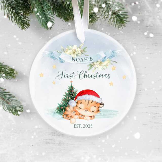 Personalised Baby's First Christmas Bauble 2025 - Custom Tiger Ornament New Baby Keepsake - image 1