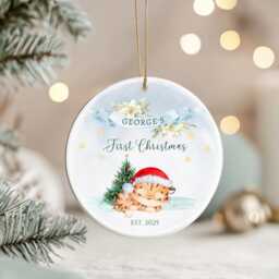 Personalised Baby's First Christmas Bauble 2025 - Custom Tiger Ornament New Baby Keepsake - thumbnail 3