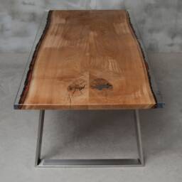Custom Live Edge Table Made Of Oak Wood, Epoxy With Steel Legs, Uv Resin Table, Modern Dining River Luxury Style - thumbnail 3