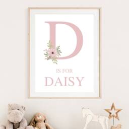 Floral Name Print, Flower Nursery Prints Personalised Girl Bedroom, Decor Baby Dusky Pink Wall Art - thumbnail 2