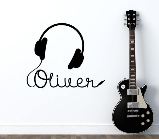 Custom Name Wall Decal, Music Earphones Personalized Decal Kids Nursery, Vinyl Stickers With - image 1