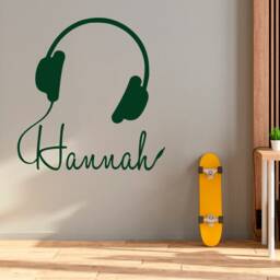 Custom Name Wall Decal, Music Earphones Personalized Decal Kids Nursery, Vinyl Stickers With - thumbnail 2