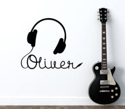Custom Name Wall Decal, Music Earphones Personalized Decal Kids Nursery, Vinyl Stickers With - thumbnail 1