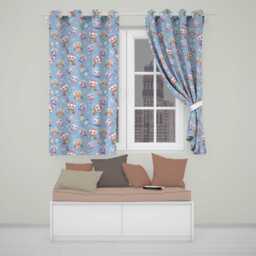 Cute Kittens Puppies Snow Globes Blue Background Seamless Pattern Readymade Eyelet Ring Top Thermal 100% Blackout Curtains