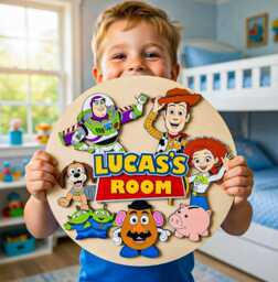 Personalized Toy Story Room Sign, Custom Pixar Kids Name Wood Wall Art, Woody Buzz Jessie Nursery Decor, Sign - thumbnail 1
