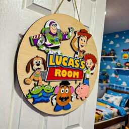 Personalized Toy Story Room Sign, Custom Pixar Kids Name Wood Wall Art, Woody Buzz Jessie Nursery Decor, Sign - thumbnail 3