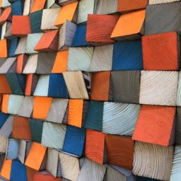 Reclaimed Wood Mosaic Wall Art - Orange, Blue, Gray - thumbnail 4