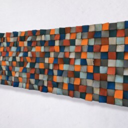 Reclaimed Wood Mosaic Wall Art - Orange, Blue, Gray - thumbnail 2