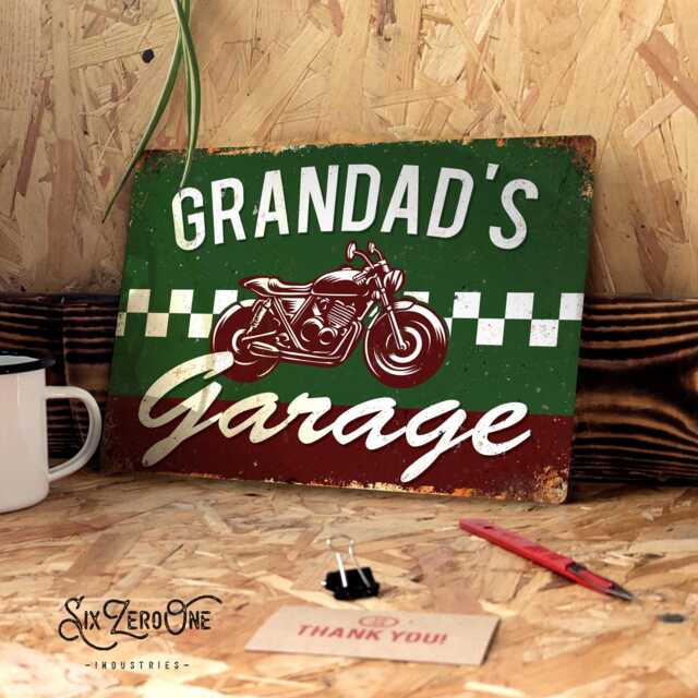 Personalised Motorcycle Garage Metal Sign - Lanscape Retro Vintage Mancave Shed Dad Grandad Gift - image 1