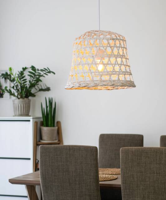 White Bamboo Pendant Light, Hill Tribe Cabbage Basket Lamp Shade - image 1