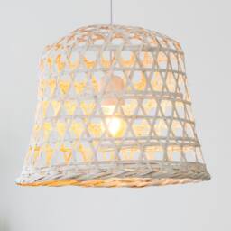 White Bamboo Pendant Light, Hill Tribe Cabbage Basket Lamp Shade - thumbnail 3
