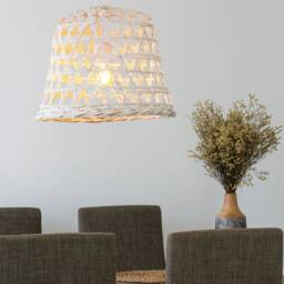 White Bamboo Pendant Light, Hill Tribe Cabbage Basket Lamp Shade - thumbnail 2