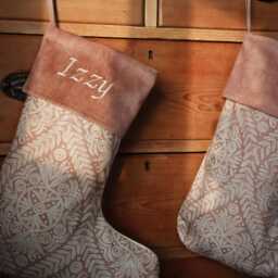 Pink Pattern Christmas Stocking Embroidered Velvet, Custom Name, Made in UK - thumbnail 4