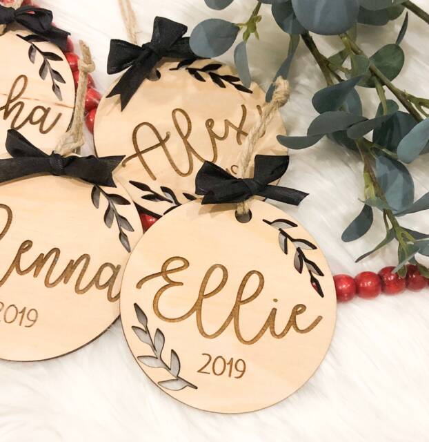 Wooden Christmas Ornament - Engraved Ornaments Personalized Family Kids Engagement Tree - image 1