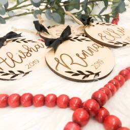 Wooden Christmas Ornament - Engraved Ornaments Personalized Family Kids Engagement Tree - thumbnail 3