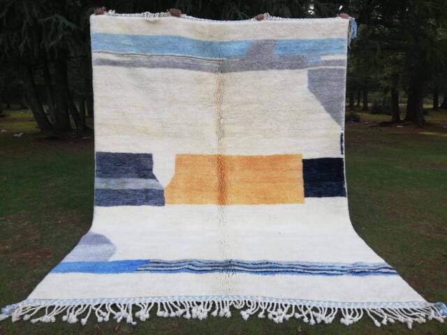 Hand-Knotted Beni Ourain Wool Rug Abstract Rainbow Design - image 1