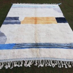Hand-Knotted Beni Ourain Wool Rug Abstract Rainbow Design - thumbnail 3
