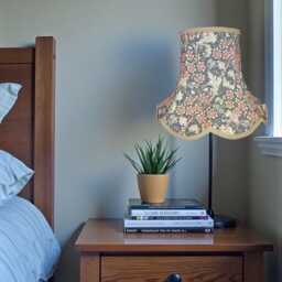William Morris Steel Orchid Buttercup Curtains Fabric Lampshade Antique Gold Braid, Bespoke British Handmade - thumbnail 2