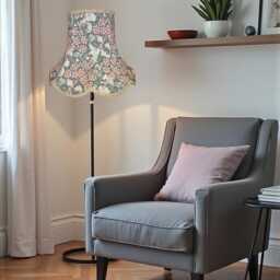 William Morris Steel Orchid Buttercup Curtains Fabric Lampshade Antique Gold Braid, Bespoke British Handmade - thumbnail 3