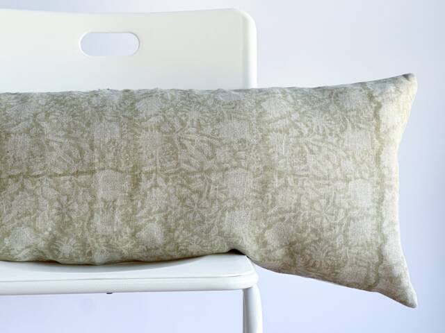 Floral Lumbar Pillow Cover Indian Block Print, Natural Dyed Batik - image 1