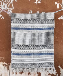 Large Handblock Printed Cotton Dhurrie Rug, Bohemian Decor - 8x10 Ft - thumbnail 1
