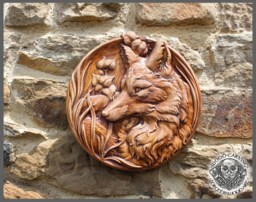 Iroko Wood Fox Carving - Rustic Wildlife Wall Art - thumbnail 1